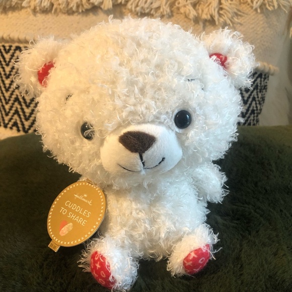 HALLMARK ADORABLE WHITE TEDDY. BEAR "CUDDLES TO SHARE" 8" PLUSH NWT - Picture 1 of 8